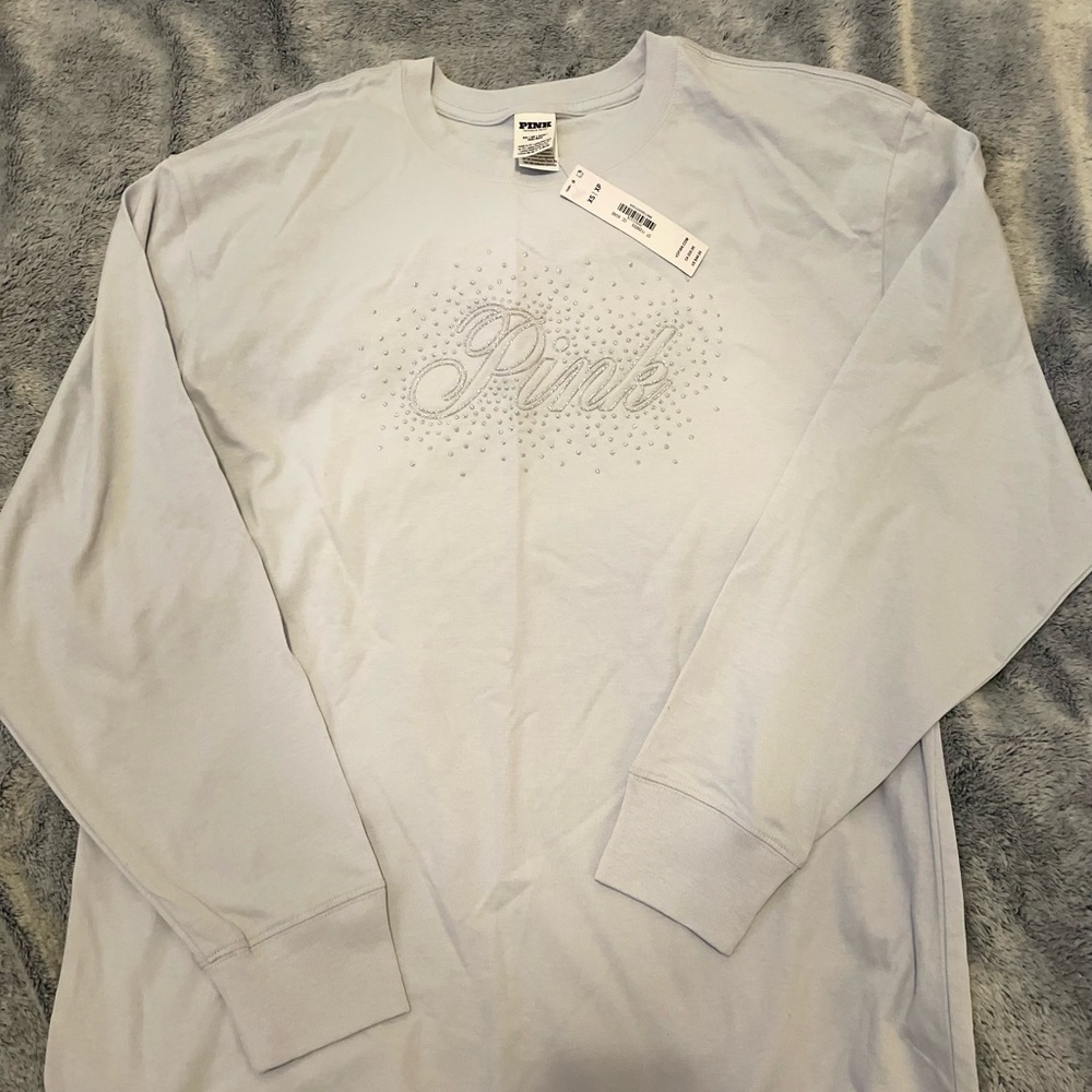 PINK Victoria's Secret light Baby Blue Tee with Silver Accents